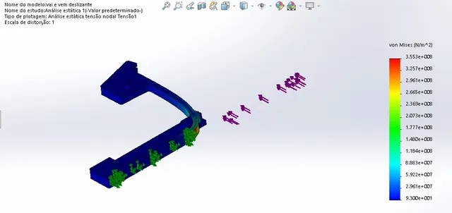 Simulação de esforços (análise estática) de uma peça em software de projeto
